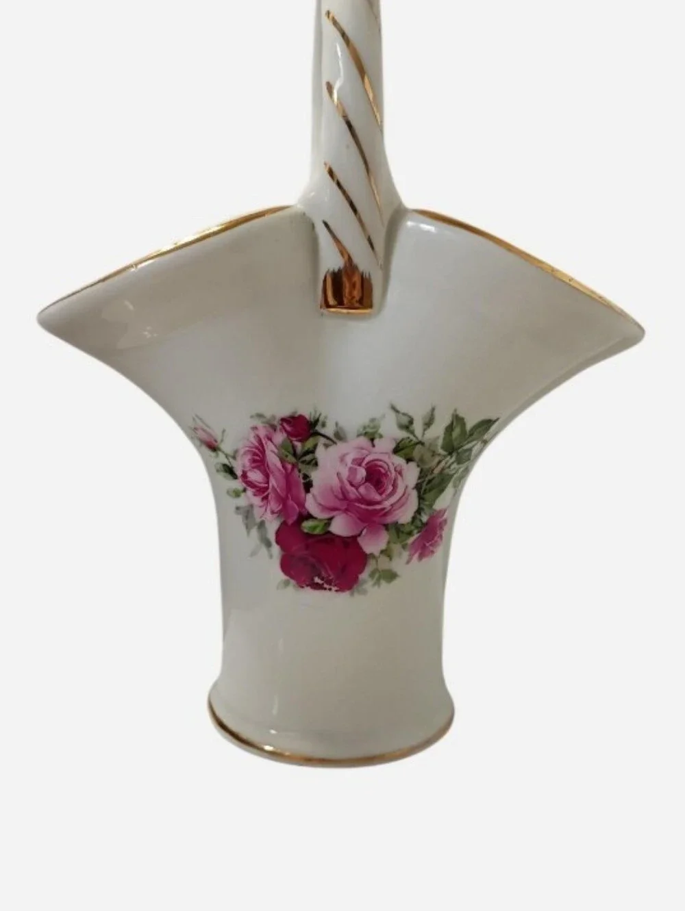 VTG Formalities By Braum Bro's Victorian Rose Collection Porcelain Basket Vase